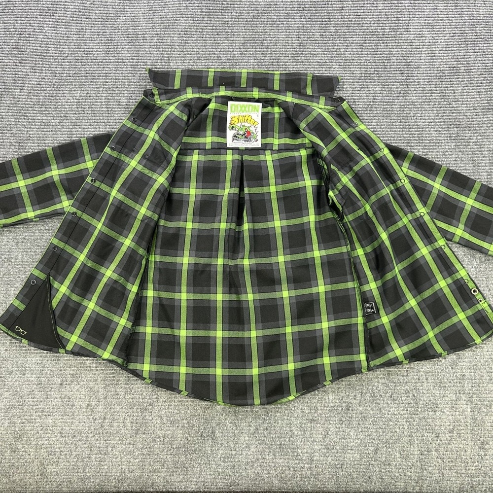 Dixxon Flannel Co Lime Green Black Plaid Button Down Shirt Womens Small Workwear - Picture 4 of 16